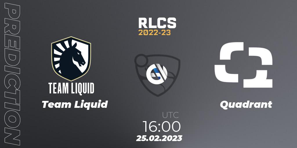Pronósticos Team Liquid - Quadrant. 25.02.2023 at 16:00. RLCS 2022-23 - Winter: Europe Regional 3 - Winter Invitational - Rocket League