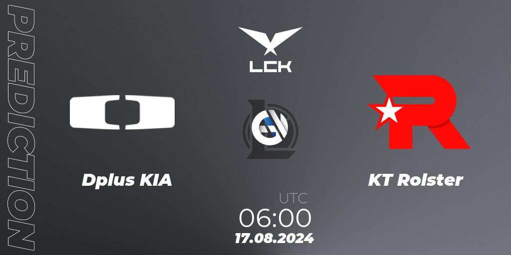 Pronósticos Dplus KIA - KT Rolster. 17.08.2024 at 06:00. LCK Summer 2024 Group Stage - LoL