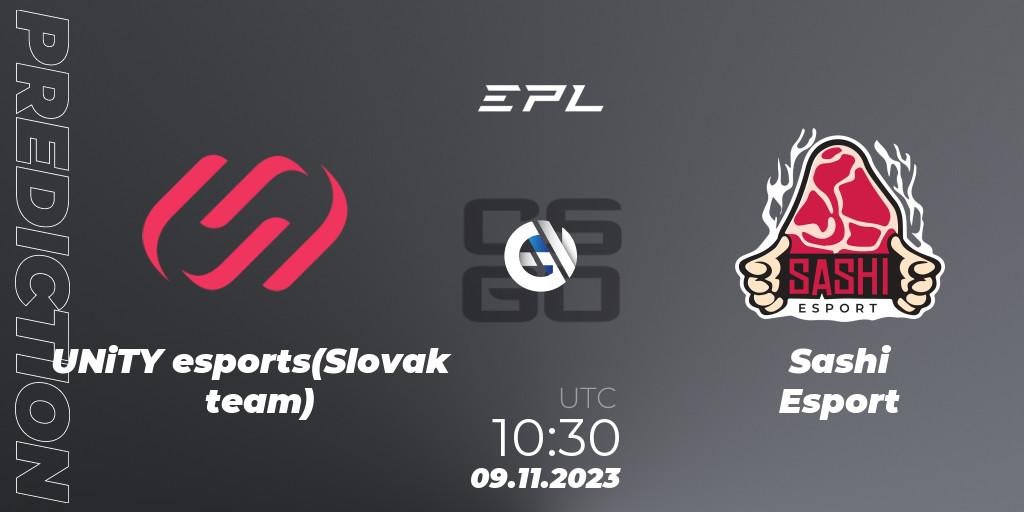 Pronósticos UNITY Esports - Sashi Esport. 09.11.2023 at 11:30. European Pro League Season 12: Division 2 - Counter-Strike (CS2)