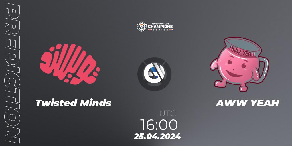 Pronósticos Twisted Minds - AWW YEAH. 25.04.2024 at 16:00. Overwatch Champions Series 2024 - EMEA Stage 2 Main Event - Overwatch