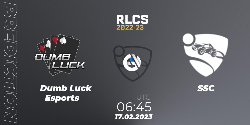 Pronósticos Dumb Luck Esports - SSC. 17.02.2023 at 06:45. RLCS 2022-23 - Winter: Oceania Regional 2 - Winter Cup - Rocket League