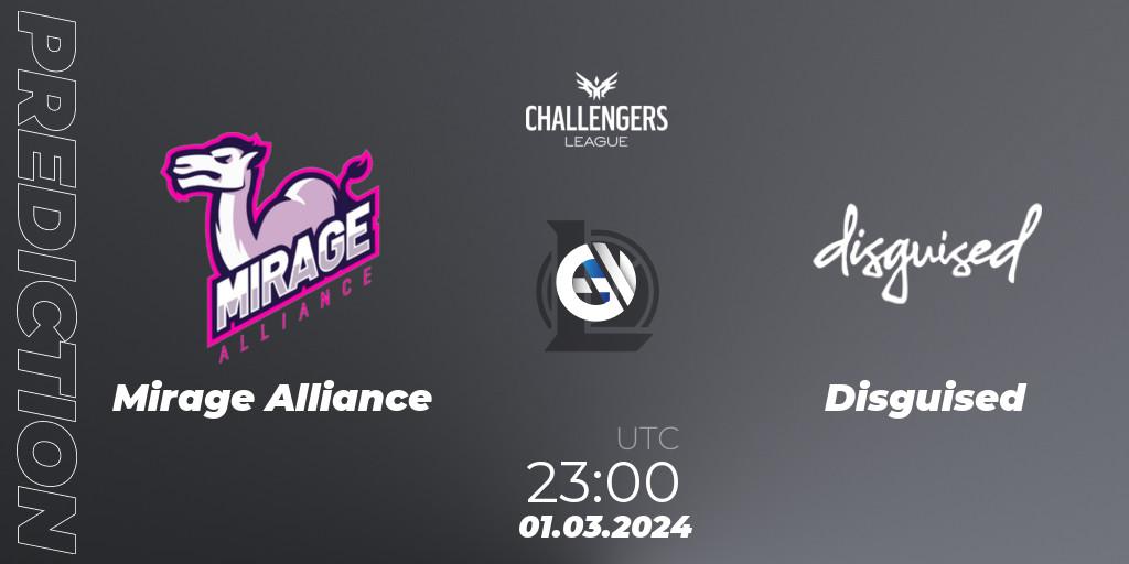 Pronósticos Mirage Alliance - Disguised. 01.03.2024 at 23:00. NACL 2024 Spring - Group Stage - LoL