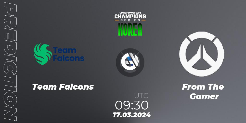 Pronósticos Team Falcons - From The Gamer. 17.03.2024 at 09:30. Overwatch Champions Series 2024 - Stage 1 Korea - Overwatch