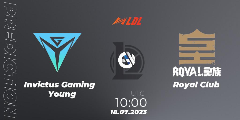 Pronósticos Invictus Gaming Young - Royal Club. 18.07.2023 at 10:15. LDL 2023 - Regular Season - Stage 3 - LoL
