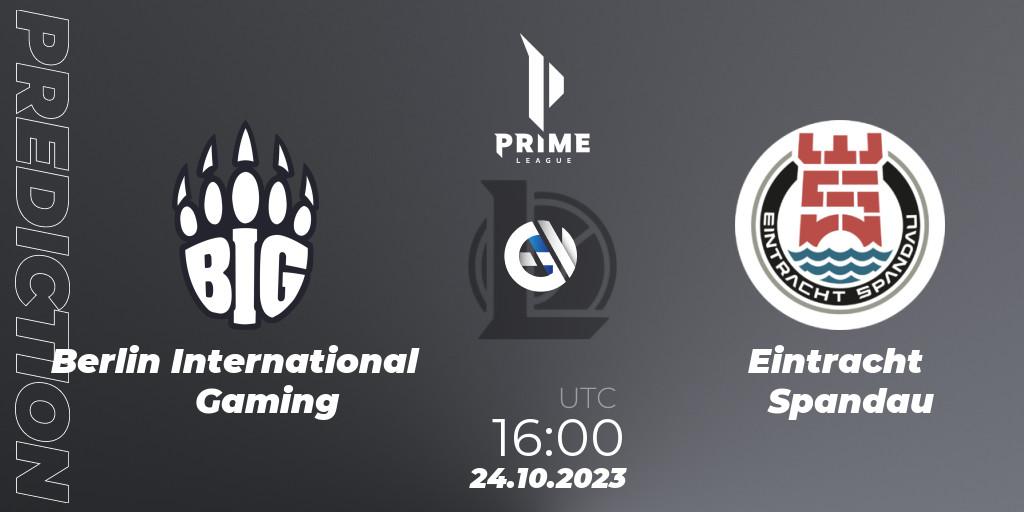 Pronósticos Berlin International Gaming - Eintracht Spandau. 24.10.2023 at 16:00. Prime League Pokal 2023 - LoL