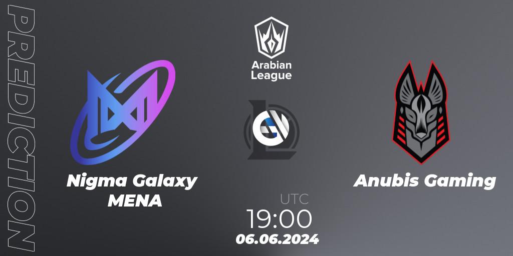 Pronósticos Nigma Galaxy MENA - Anubis Gaming. 06.06.2024 at 19:00. Arabian League Summer 2024 - LoL
