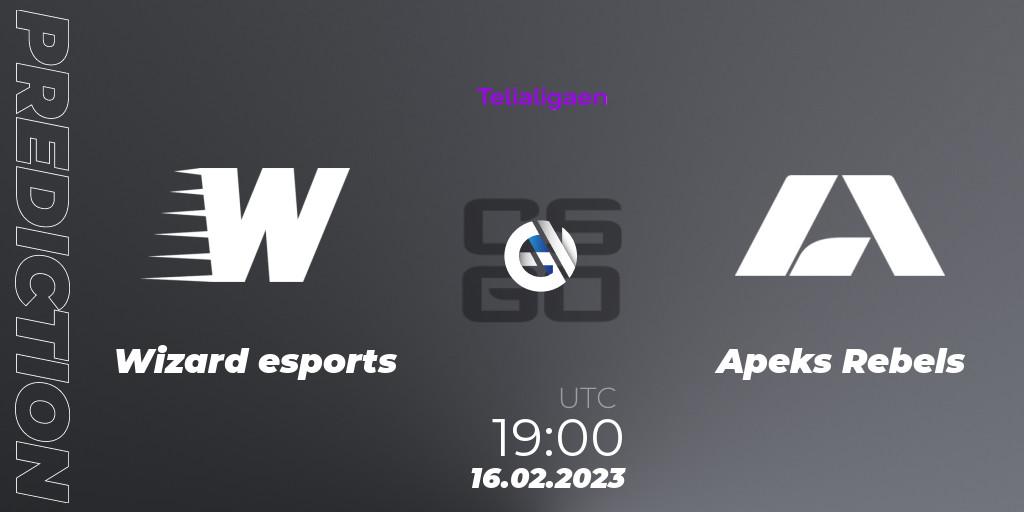 Pronósticos Wizard esports - Apeks Rebels. 16.02.2023 at 19:00. Telialigaen Spring 2023: Group stage - Counter-Strike (CS2)