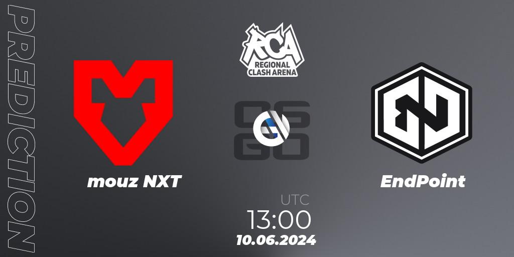 Pronósticos mouz NXT - EndPoint. 10.06.2024 at 13:00. Regional Clash Arena Europe - Counter-Strike (CS2)
