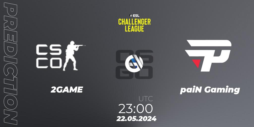 Pronósticos 2GAME - paiN Gaming. 22.05.2024 at 23:00. ESL Challenger League Season 47: South America - Counter-Strike (CS2)