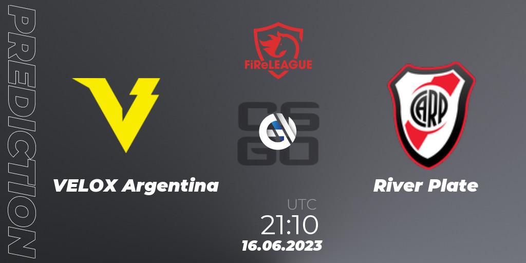 Pronósticos VELOX Argentina - River Plate. 16.06.2023 at 21:10. FiReLEAGUE Argentina 2023: Closed Qualifier - Counter-Strike (CS2)
