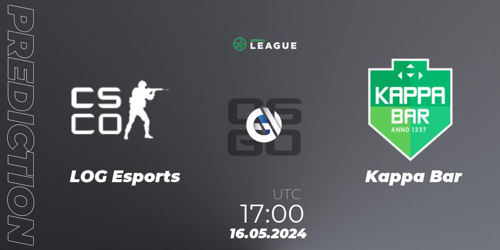 Pronósticos LOG Esports - Kappa Bar. 16.05.2024 at 17:00. ESEA Season 49: Advanced Division - Europe - Counter-Strike (CS2)