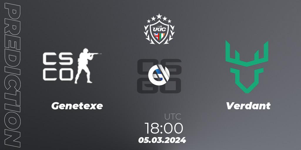 Pronósticos Genetexe - Verdant. 05.03.2024 at 18:00. UKIC League Season 1: Division 1 - Counter-Strike (CS2)