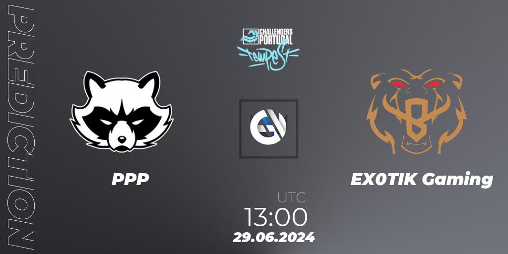 Pronósticos PPP - EX0TIK Gaming. 29.06.2024 at 13:00. VALORANT Challengers 2024 Portugal: Tempest Split 2 - VALORANT