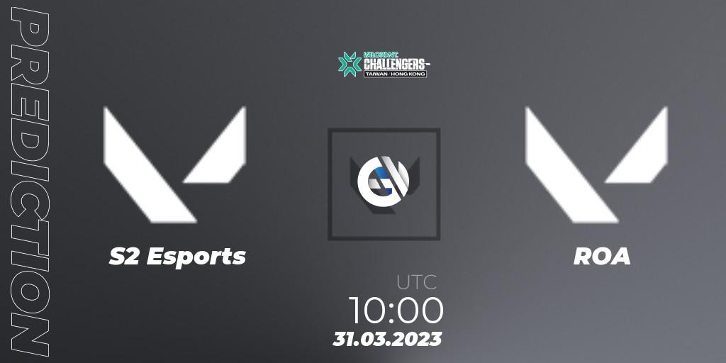Pronósticos S2 Esports - ROA. 31.03.2023 at 10:00. VALORANT Challengers 2023: Hong Kong & Taiwan Split 2 - Group stage - VALORANT