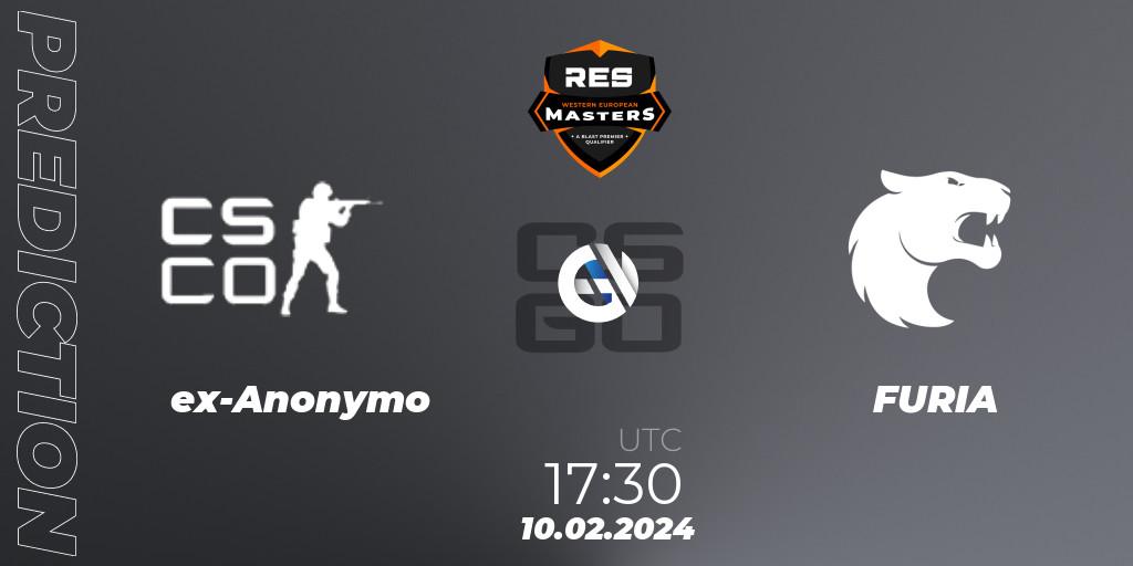 Pronósticos ex-Anonymo - FURIA. 10.02.2024 at 15:50. RES Western European Masters: Spring 2024 - Counter-Strike (CS2)
