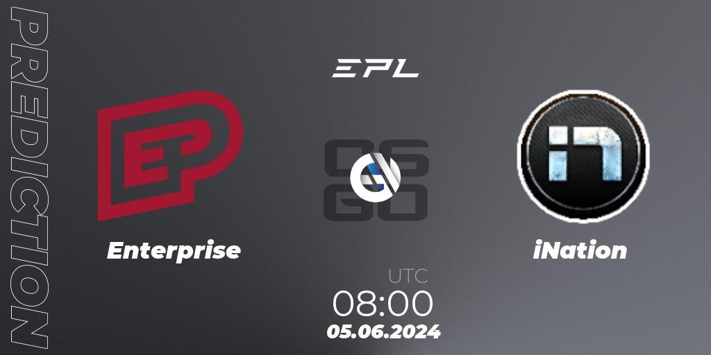 Pronósticos Enterprise - ex-iNation. 05.06.2024 at 14:00. European Pro League Season 16 - Counter-Strike (CS2)