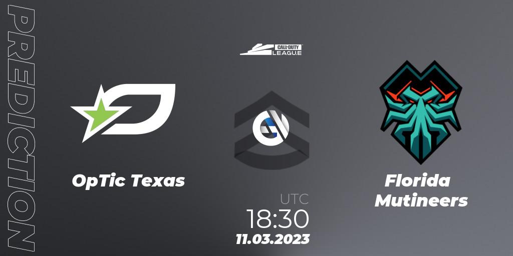 Pronósticos OpTic Texas - Florida Mutineers. 11.03.2023 at 18:30. Call of Duty League 2023: Stage 3 Major - Call of Duty