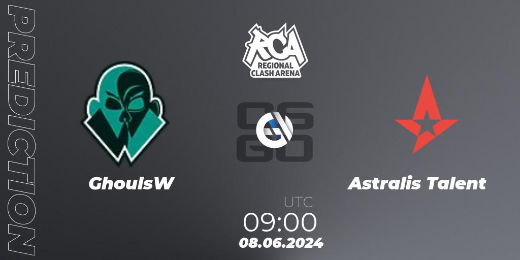 Pronósticos GhoulsW - Astralis Talent. 08.06.2024 at 09:00. Regional Clash Arena Europe - Counter-Strike (CS2)