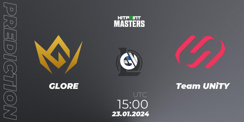 Pronósticos GLORE - Team UNiTY. 23.01.2024 at 15:00. Hitpoint Masters Spring 2024 - LoL