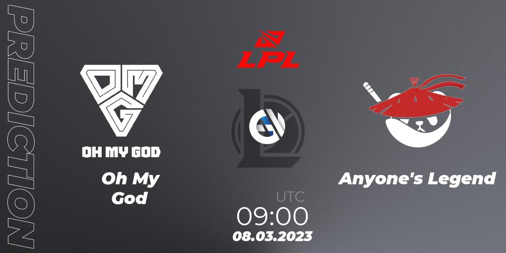 Pronósticos Oh My God - Anyone's Legend. 08.03.2023 at 09:00. LPL Spring 2023 - Group Stage - LoL