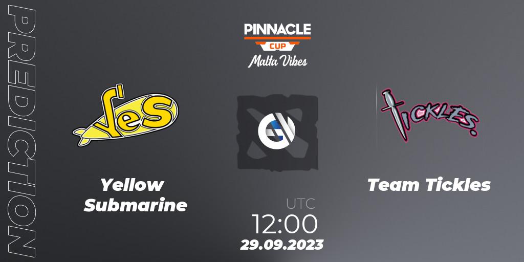 Pronósticos Yellow Submarine - Team Tickles. 29.09.2023 at 12:02. Pinnacle Cup: Malta Vibes #4 - Dota 2