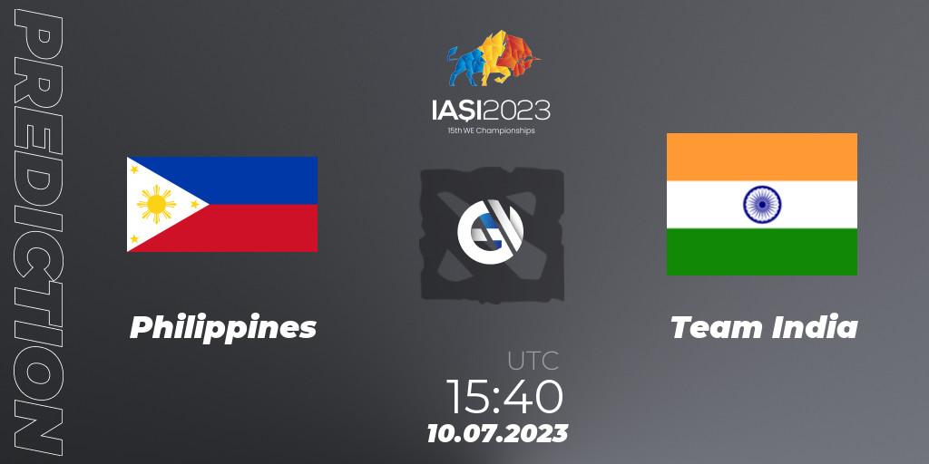 Pronósticos Philippines - Team India. 11.07.2023 at 07:00. Gamers8 IESF Asian Championship 2023 - Dota 2