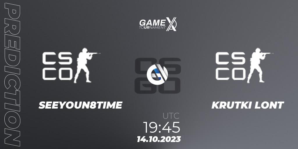Pronósticos SEEYOUN8TIME - KRUTKI LONT. 14.10.2023 at 19:45. GameX 2023 - Counter-Strike (CS2)