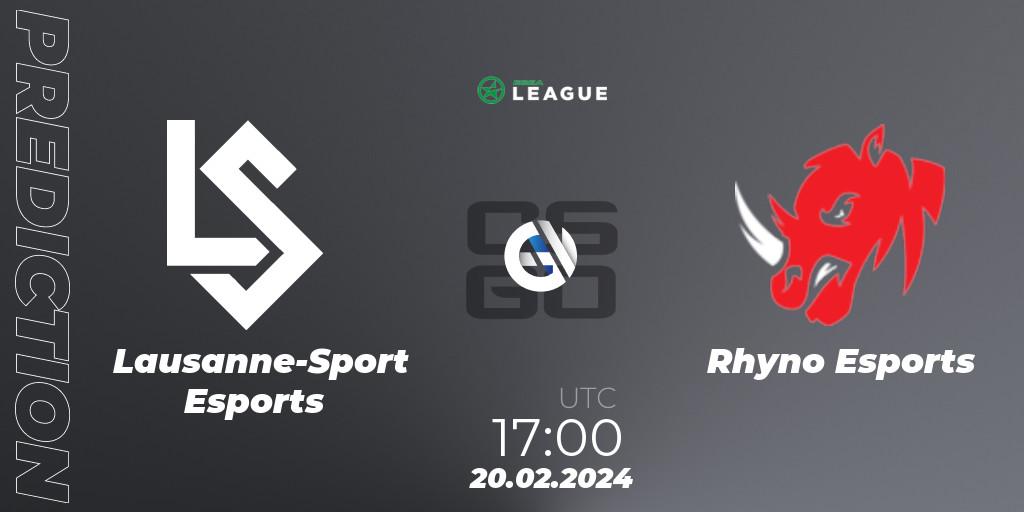 Pronósticos Lausanne-Sport Esports - Rhyno Esports. 20.02.2024 at 17:00. ESEA Season 48: Advanced Division - Europe - Counter-Strike (CS2)