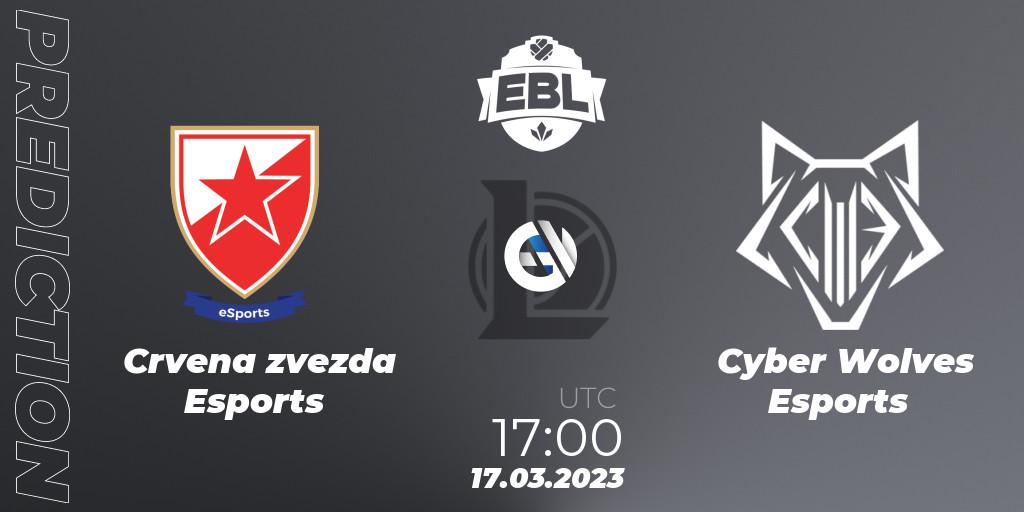 Pronósticos Crvena zvezda Esports - Cyber Wolves Esports. 17.03.2023 at 17:00. EBL Season 12 - Playoffs - LoL