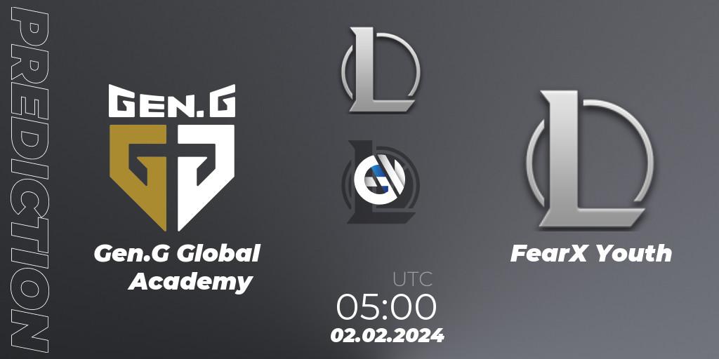 Pronósticos Gen.G Global Academy - FearX Youth. 02.02.2024 at 05:00. LCK Challengers League 2024 Spring - Group Stage - LoL