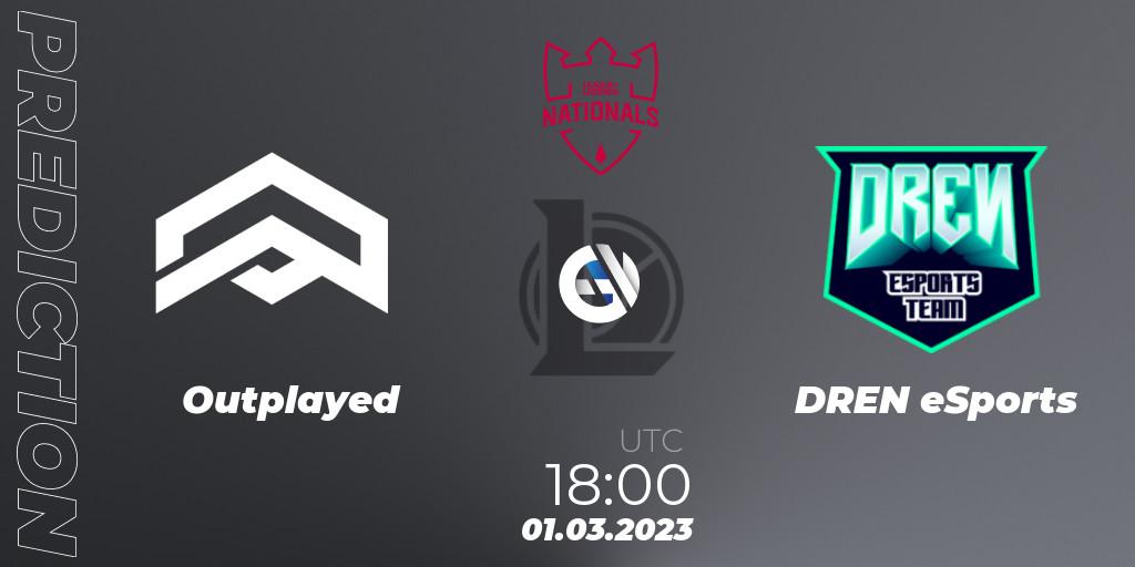 Pronósticos Outplayed - DREN eSports. 01.03.2023 at 18:00. PG Nationals Spring 2023 - Group Stage - LoL