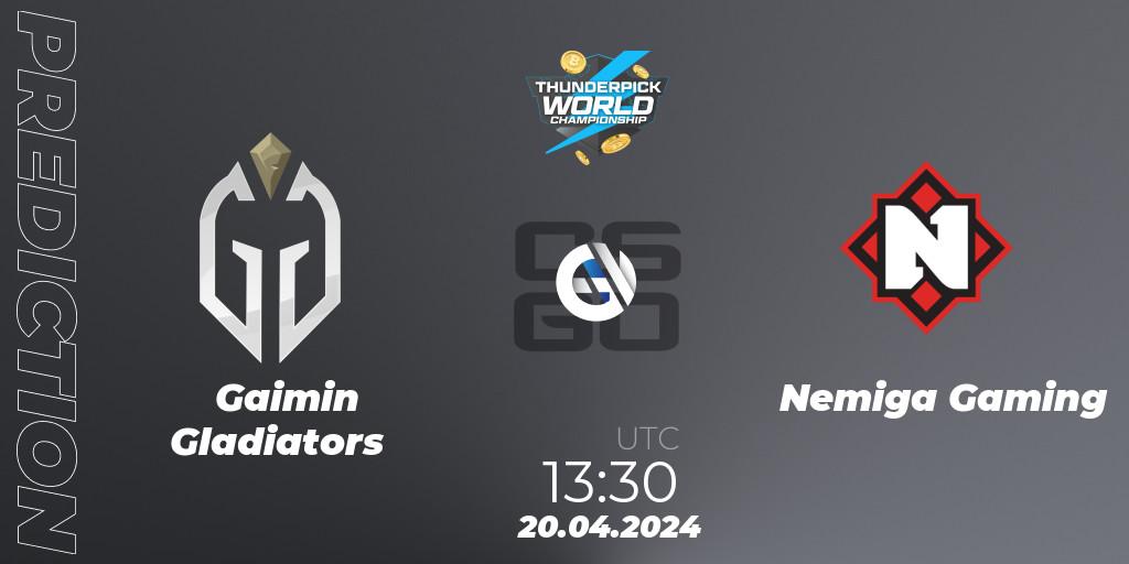 Pronósticos Gaimin Gladiators - Nemiga Gaming. 20.04.24. Thunderpick World Championship 2024: European Series #1 - CS2 (CS:GO)