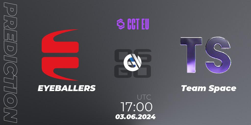 Pronósticos EYEBALLERS - Team Space. 03.06.2024 at 17:00. CCT Season 2 Europe Series 5 - Counter-Strike (CS2)