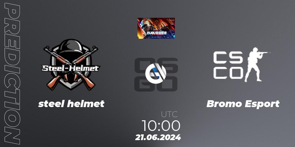 Pronósticos steel helmet - Bromo Esport. 21.06.2024 at 10:00. QU Pro League - Counter-Strike (CS2)