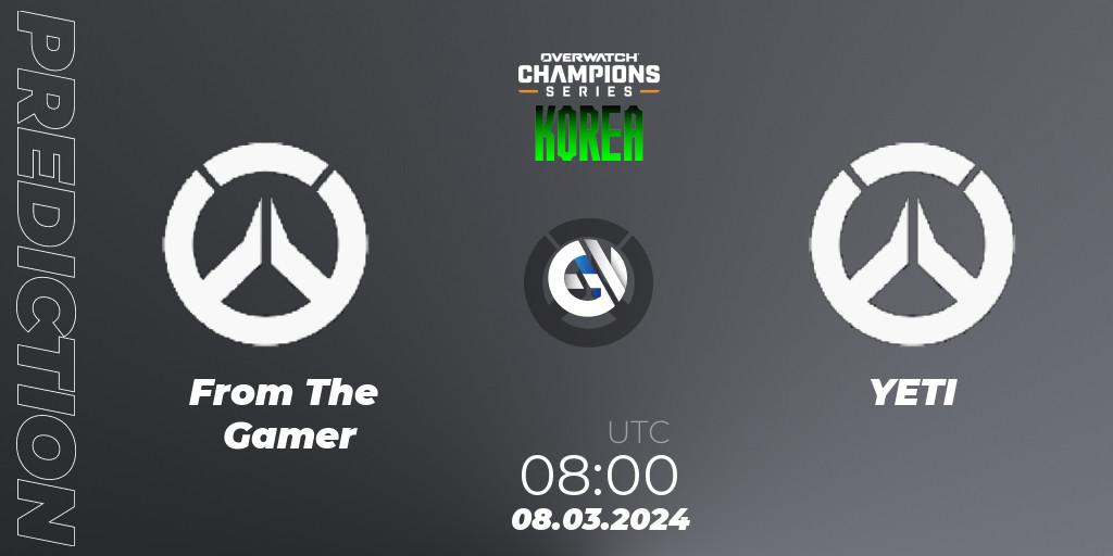 Pronósticos From The Gamer - YETI. 08.03.2024 at 08:00. Overwatch Champions Series 2024 - Stage 1 Korea - Overwatch