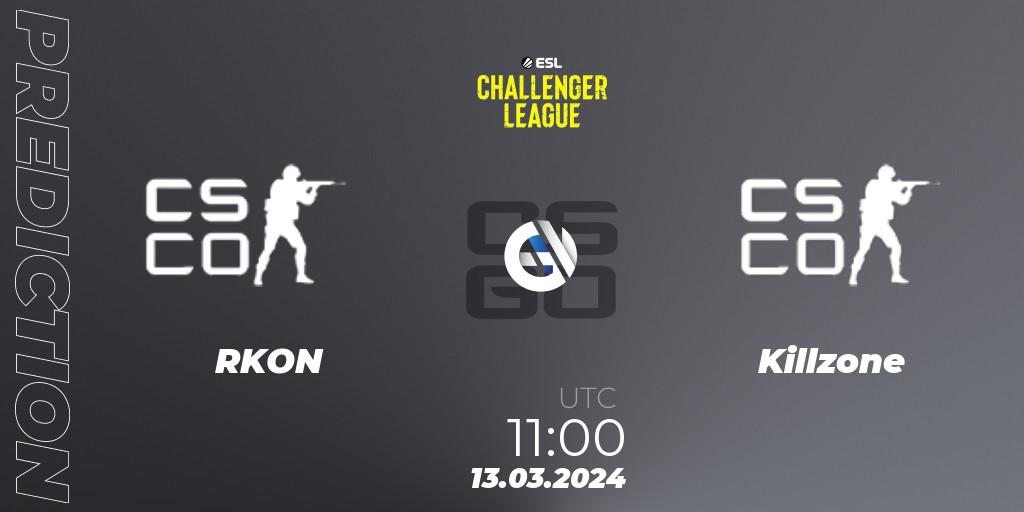Pronósticos RKON - Killzone. 13.03.2024 at 11:00. ESL Challenger League Season 47: Oceania - Counter-Strike (CS2)