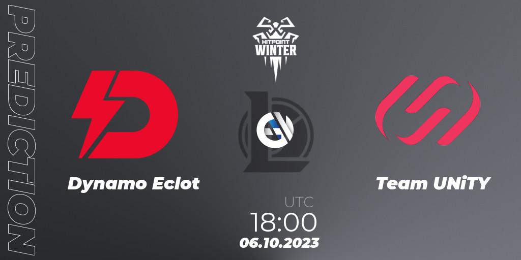 Pronósticos Dynamo Eclot - Team UNiTY. 06.10.2023 at 18:00. Hitpoint Masters Winter 2023 - Playoffs - LoL