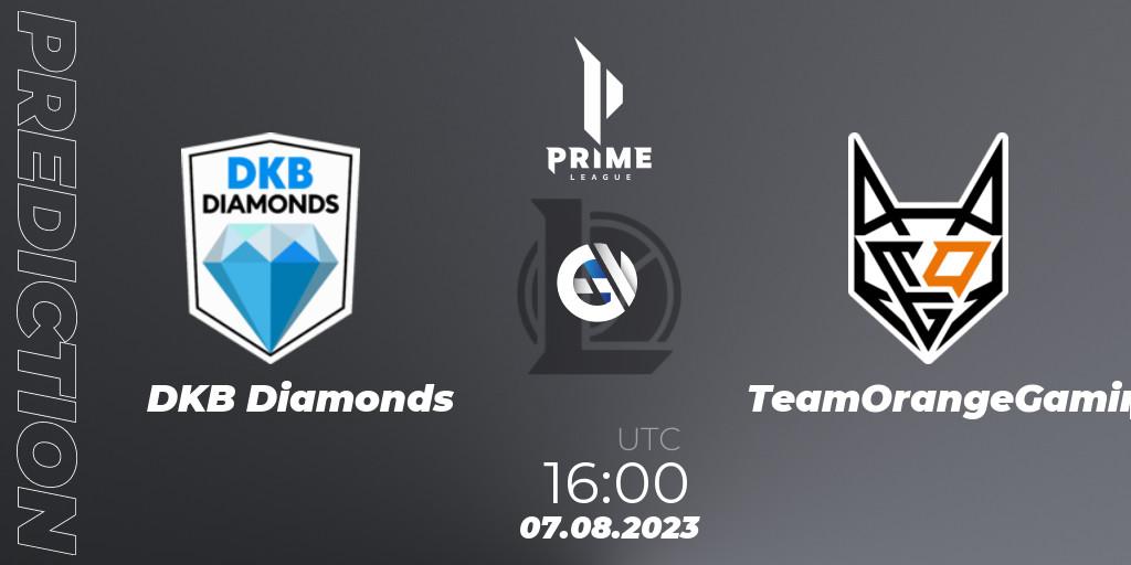 Pronósticos DKB Diamonds - TeamOrangeGaming. 07.08.2023 at 16:00. Prime League 2nd Division Summer 2023 - LoL