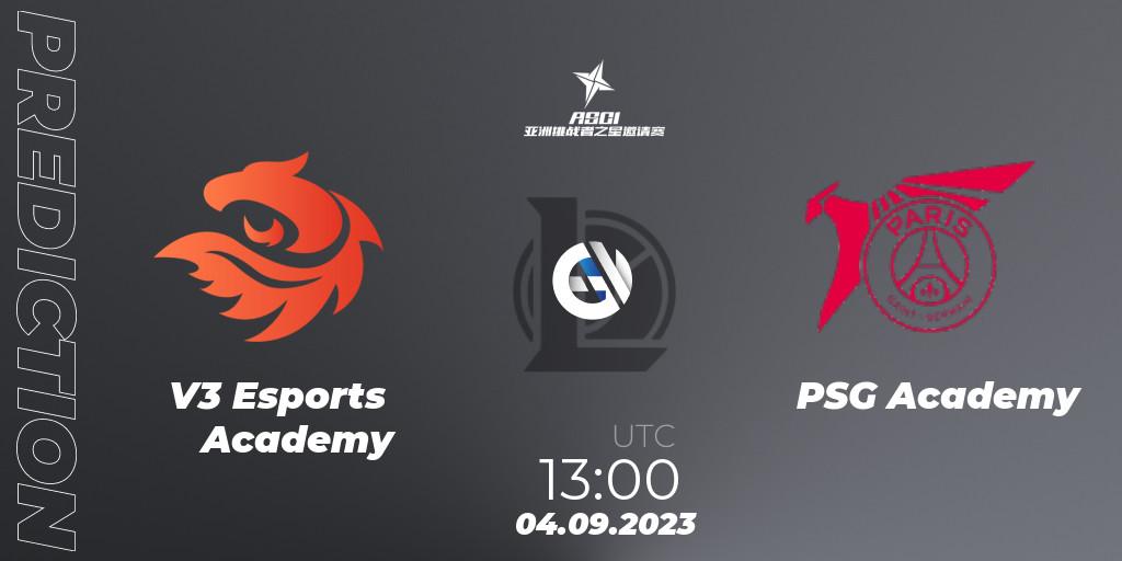 Pronósticos V3 Esports Academy - PSG Academy. 04.09.2023 at 13:25. Asia Star Challengers Invitational 2023 - LoL