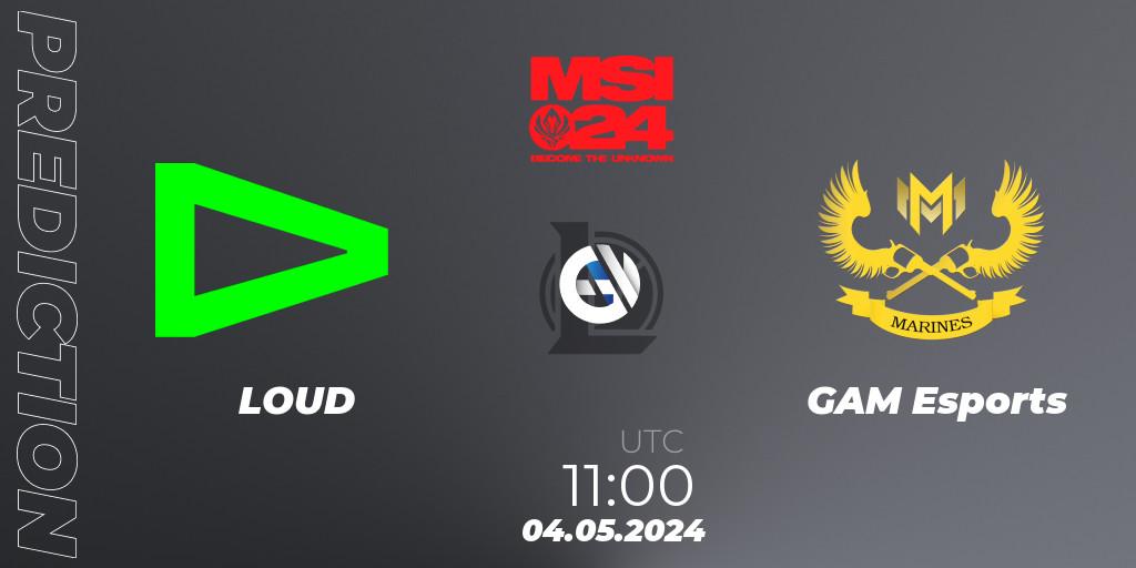 Pronósticos LOUD - GAM Esports. 04.05.2024 at 11:00. Mid-Season Invitational 2024 - Play-In Stage - LoL
