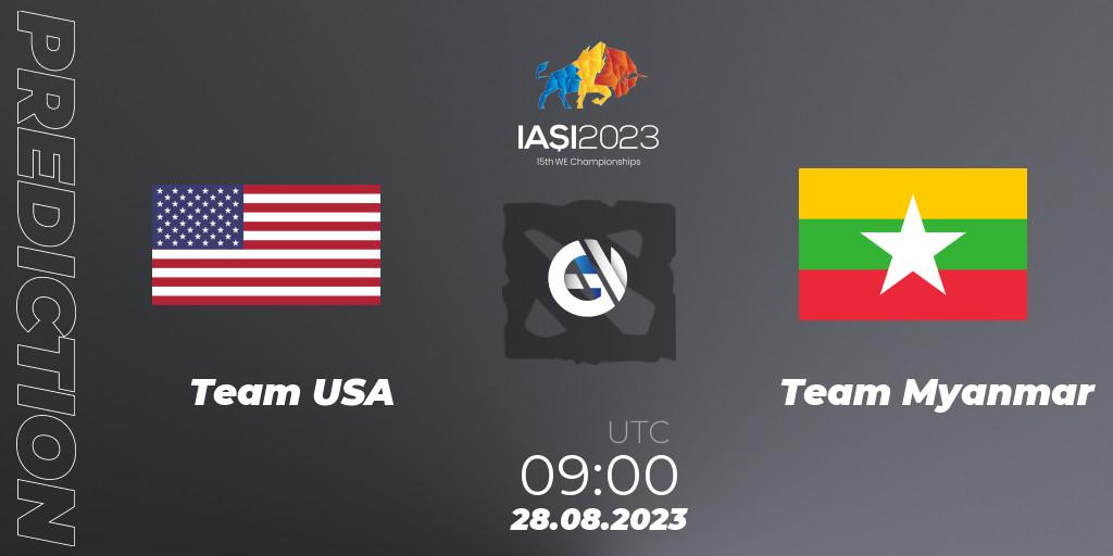 Pronósticos Team USA - Team Myanmar. 28.08.2023 at 09:50. IESF World Championship 2023 - Dota 2