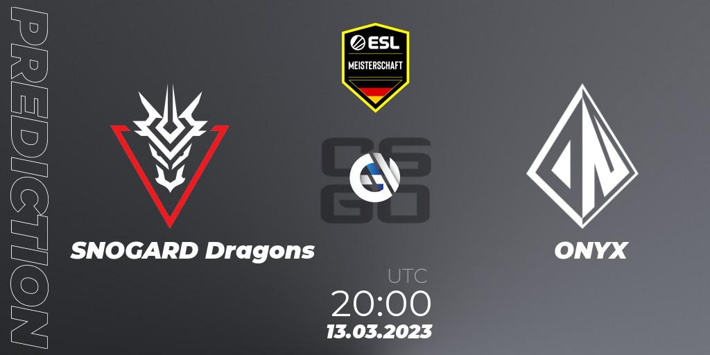 Pronósticos SNOGARD Dragons - ONYX. 13.03.2023 at 20:00. ESL Meisterschaft: Spring 2023 - Counter-Strike (CS2)