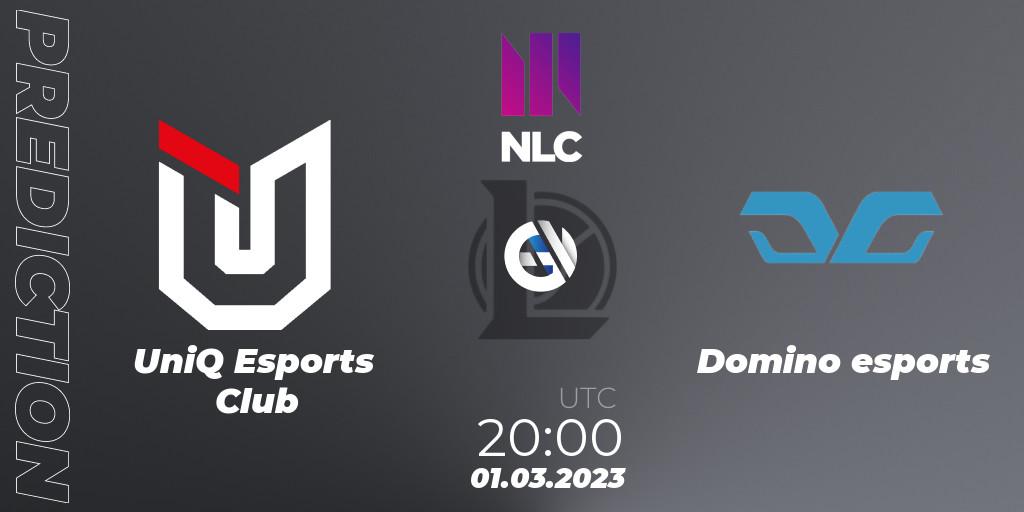 Pronósticos UniQ Esports Club - Domino esports. 01.03.2023 at 20:00. NLC 1st Division Spring 2023 - LoL
