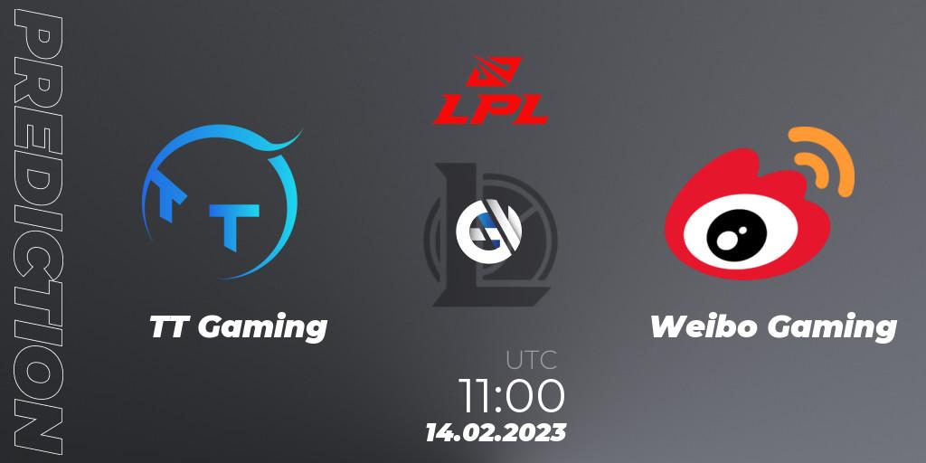 Pronósticos TT Gaming - Weibo Gaming. 14.02.2023 at 11:45. LPL Spring 2023 - Group Stage - LoL