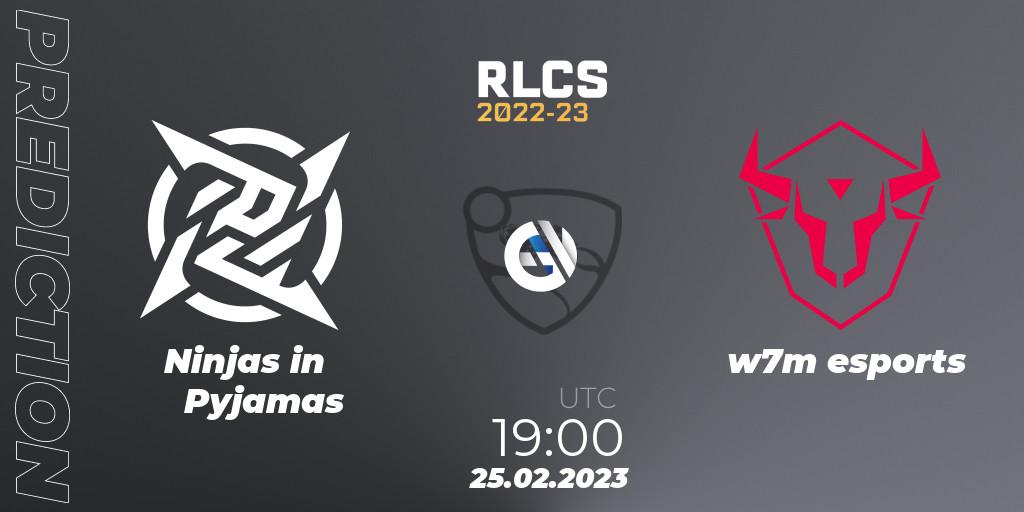 Pronósticos Ninjas in Pyjamas - w7m esports. 25.02.2023 at 19:00. RLCS 2022-23 - Winter: South America Regional 3 - Winter Invitational - Rocket League