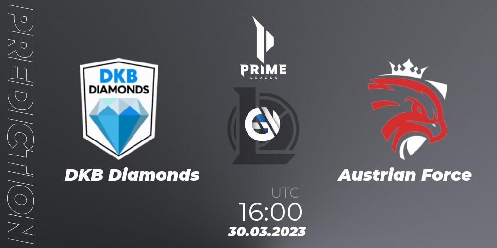 Pronósticos DKB Diamonds - Austrian Force. 30.03.23. Prime League 2nd Division Spring 2023 - Playoffs - LoL