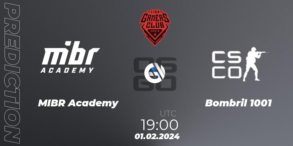 Pronósticos MIBR Academy - Bombril 1001. 01.02.2024 at 19:00. Gamers Club Liga Série A: January 2024 - Counter-Strike (CS2)