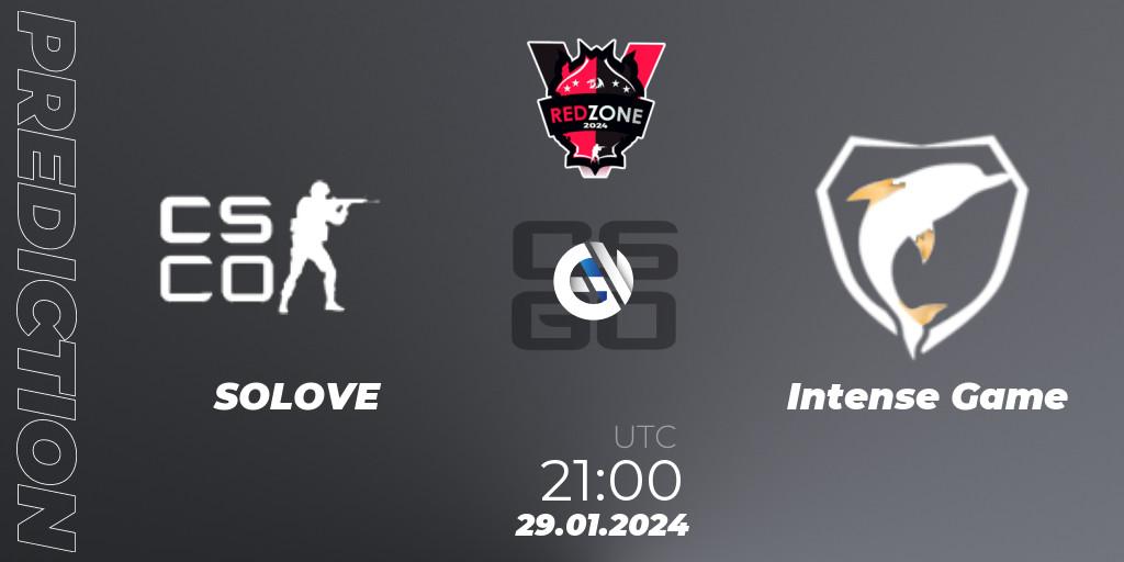 Pronósticos SOLOVE - Intense Game. 29.01.2024 at 21:00. RedZone PRO League Season 1 - Counter-Strike (CS2)
