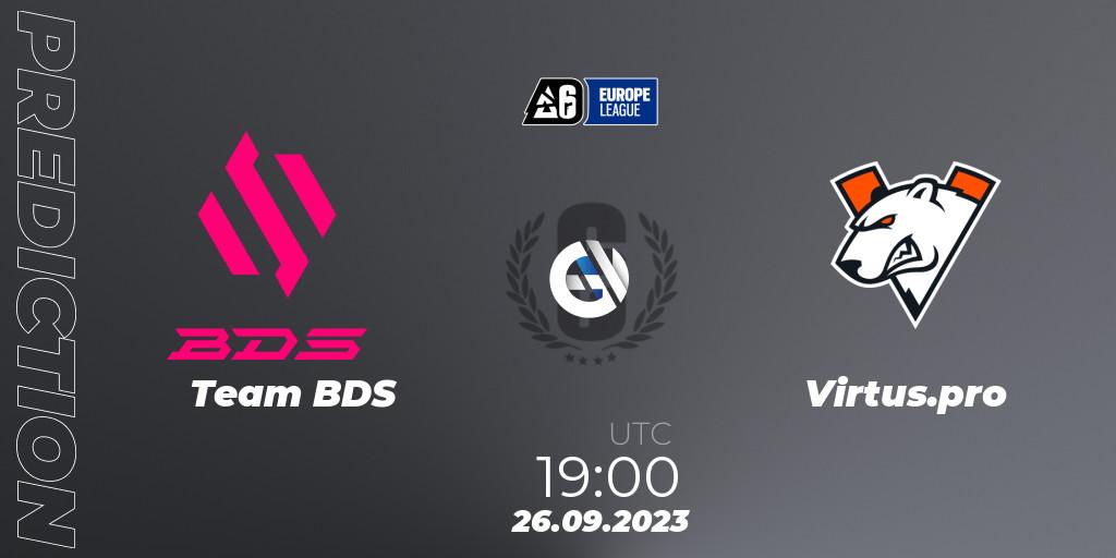 Pronósticos Team BDS - Virtus.pro. 26.09.2023 at 19:00. Europe League 2023 - Stage 2 - Rainbow Six
