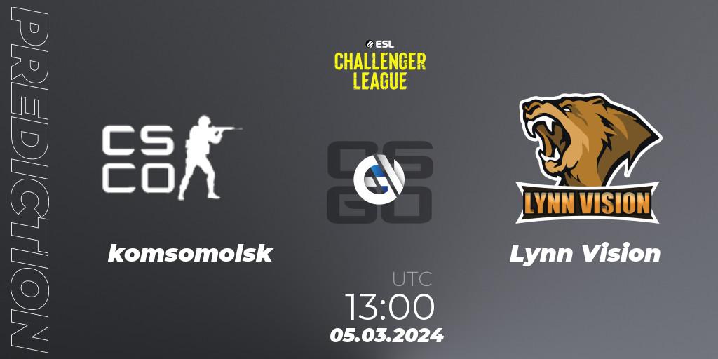Pronósticos komsomolsk - Lynn Vision. 05.03.2024 at 13:00. ESL Challenger League Season 47: Asia - Counter-Strike (CS2)